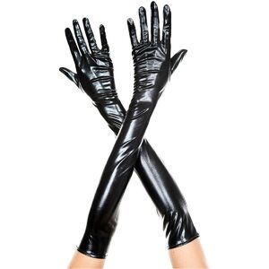 Music Legs 457-BLACK Extra Long Metallic Gloves, Black
